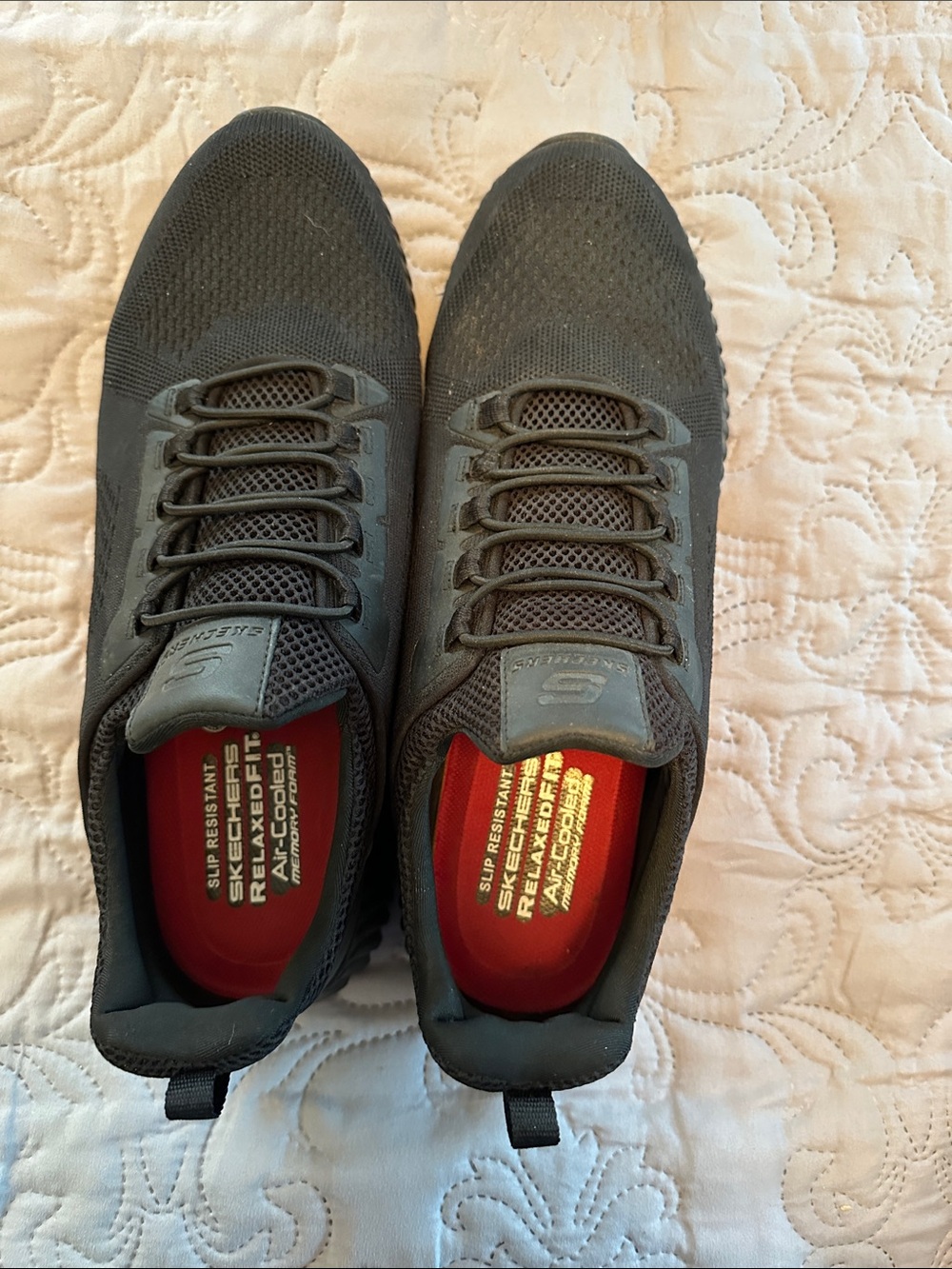 Skechers Men’s Black Knit Lace-Up Sneakers with Red Insoles